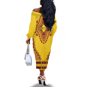 Personalized Afro Uganda Off The Shoulder Long Sleeve Dress African Dashiki Style - African Pride