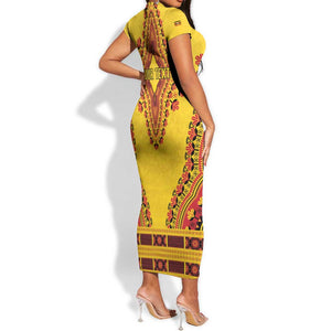 Personalized Afro Uganda Short Sleeve Bodycon Dress African Dashiki Style - African Pride