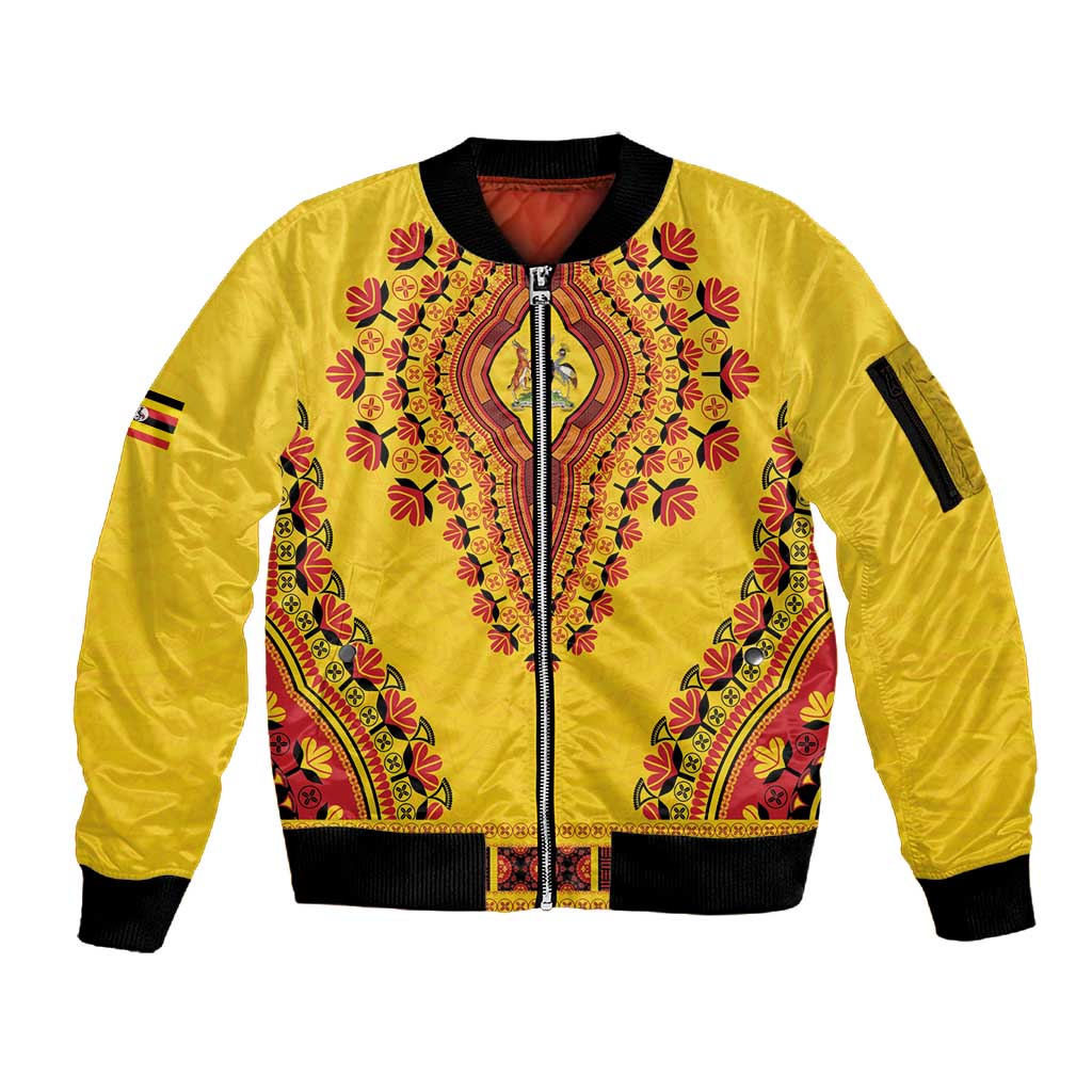 Personalized Afro Uganda Sleeve Zip Bomber Jacket African Dashiki Style - African Pride