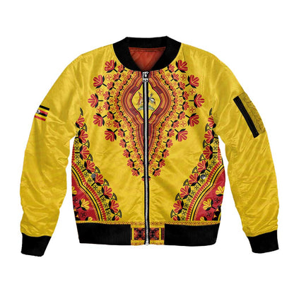 Personalized Afro Uganda Sleeve Zip Bomber Jacket African Dashiki Style - African Pride
