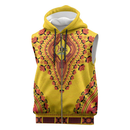 Personalized Afro Uganda Sleeveless Zip Hoodie African Dashiki Style - African Pride