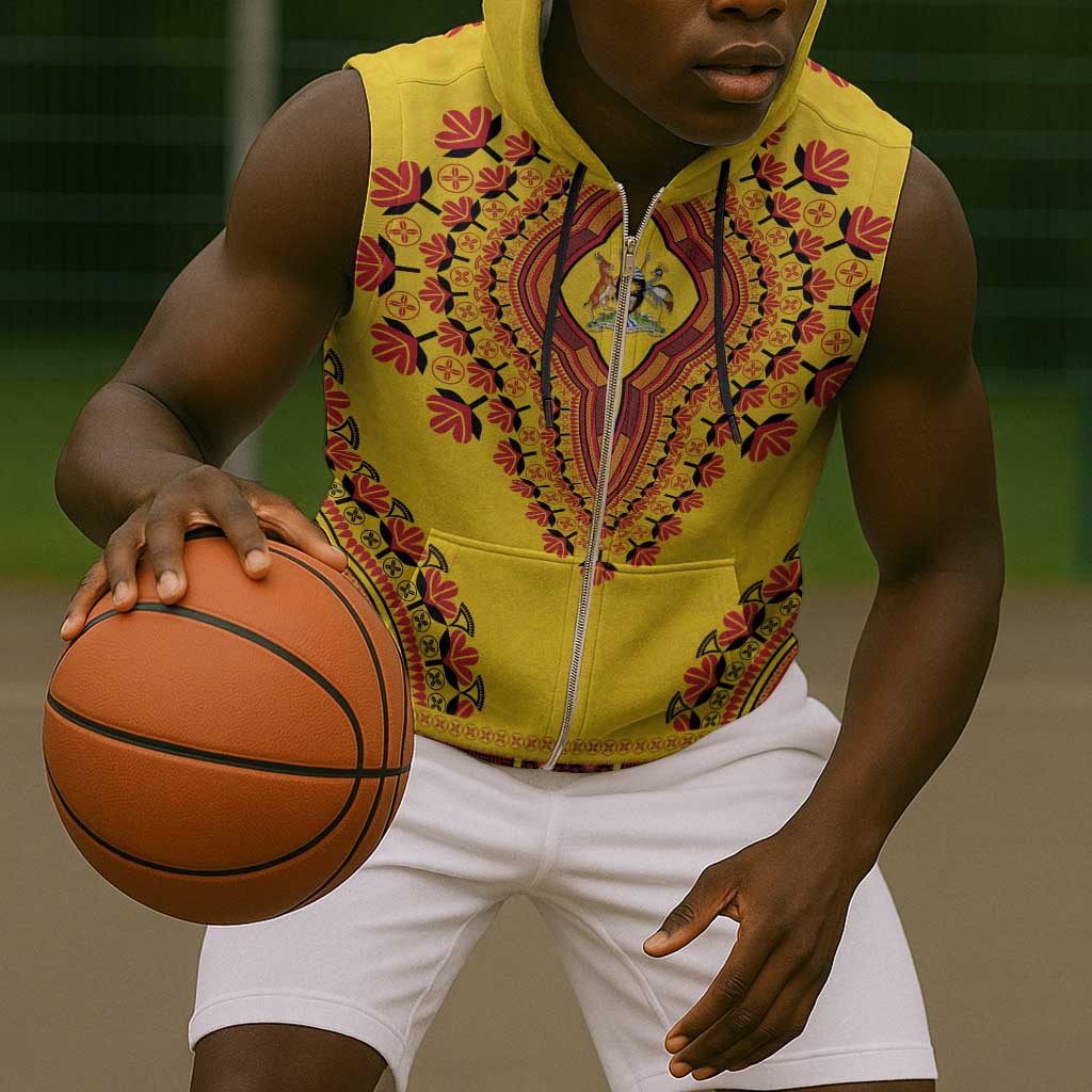 Personalized Afro Uganda Sleeveless Zip Hoodie African Dashiki Style - African Pride