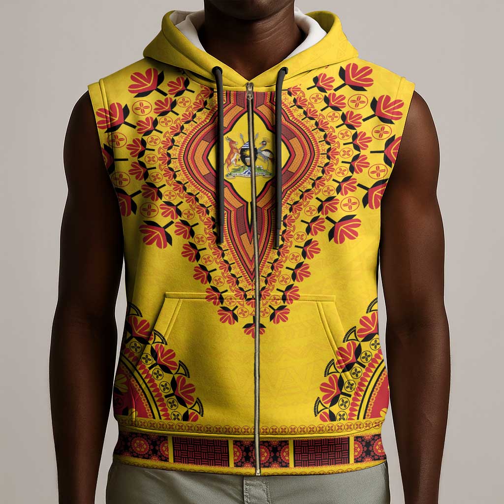 Personalized Afro Uganda Sleeveless Zip Hoodie African Dashiki Style - African Pride