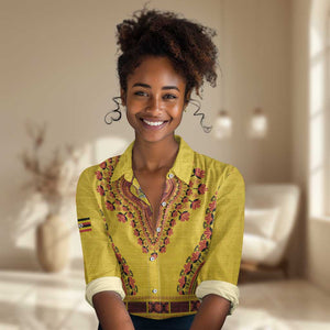 Personalized Afro Uganda Women Casual Shirt African Dashiki Style - African Pride