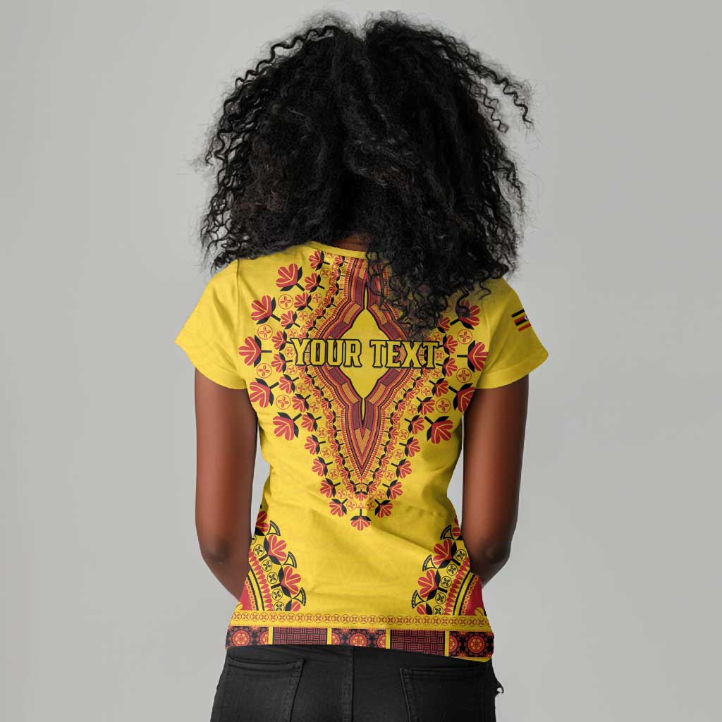 Personalized Afro Uganda Women V-Neck T-Shirt African Dashiki Style - African Pride