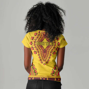 Personalized Afro Uganda Women V-Neck T-Shirt African Dashiki Style - African Pride