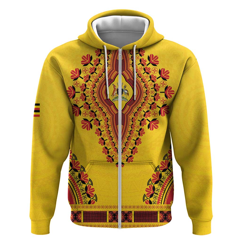Personalized Afro Uganda Zip Hoodie African Dashiki Style - African Pride