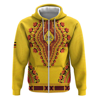Personalized Afro Uganda Zip Hoodie African Dashiki Style - African Pride