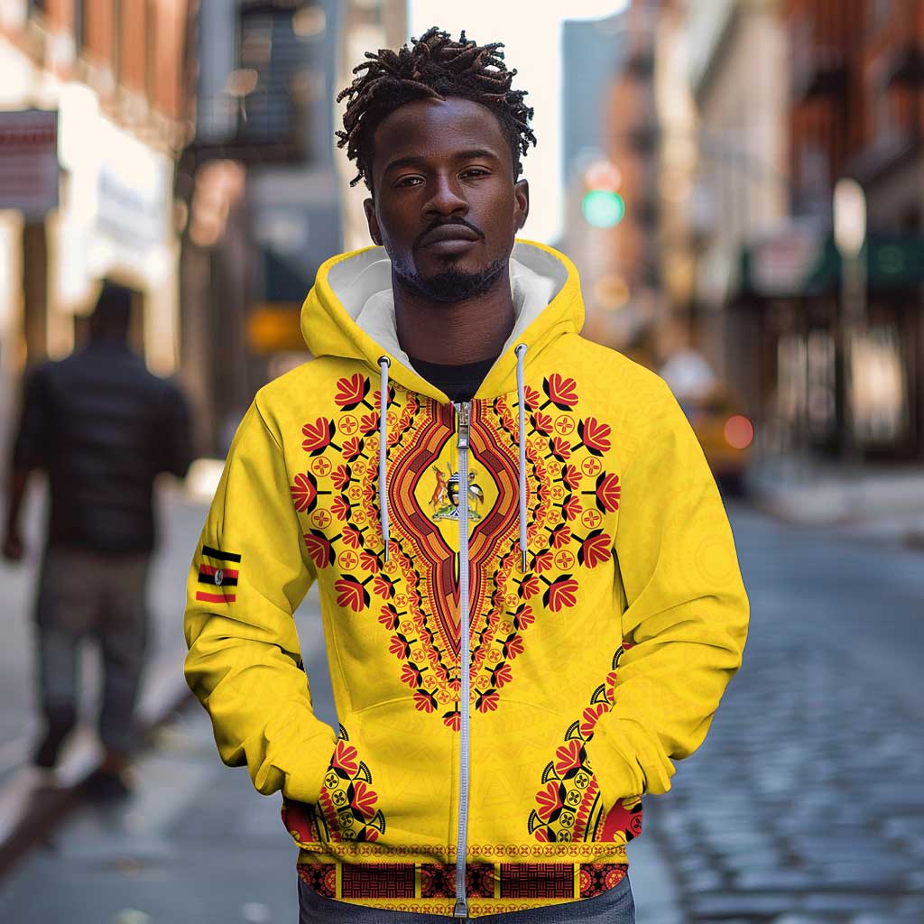 Personalized Afro Uganda Zip Hoodie African Dashiki Style - African Pride