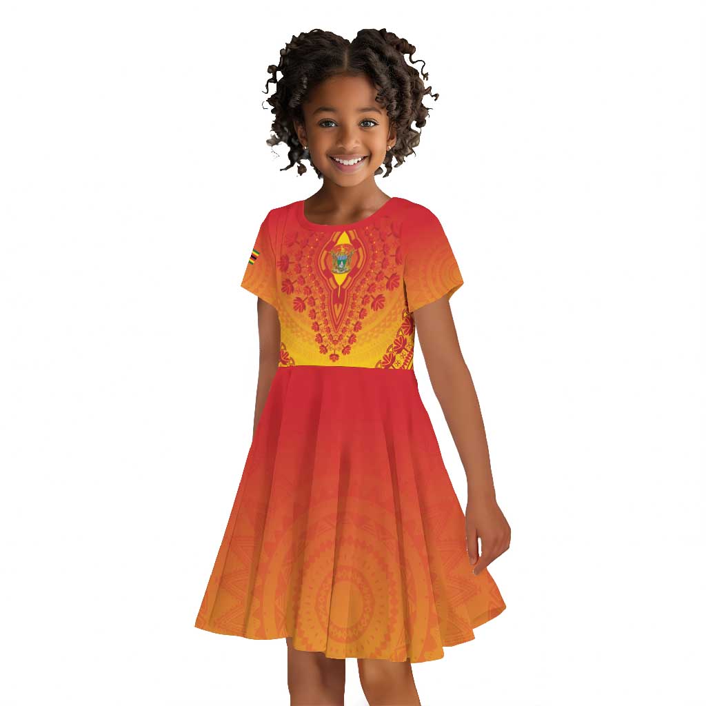 Personalized Afro Zimbabwe Kid Short Sleeve Dress African Dashiki Style - African Pride