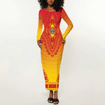 Personalized Afro Zimbabwe Long Sleeve Bodycon Dress African Dashiki Style - African Pride
