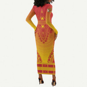 Personalized Afro Zimbabwe Long Sleeve Bodycon Dress African Dashiki Style - African Pride