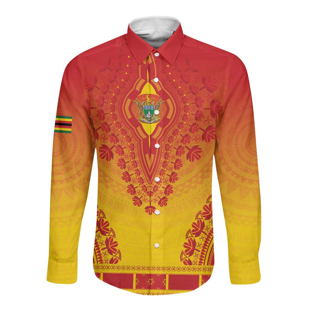 Personalized Afro Zimbabwe Long Sleeve Button Shirt African Dashiki Style - African Pride
