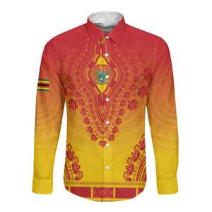 Personalized Afro Zimbabwe Long Sleeve Button Shirt African Dashiki Style - African Pride