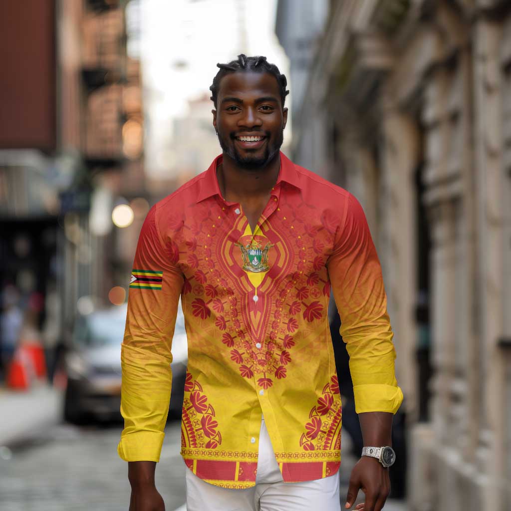 Personalized Afro Zimbabwe Long Sleeve Button Shirt African Dashiki Style - African Pride