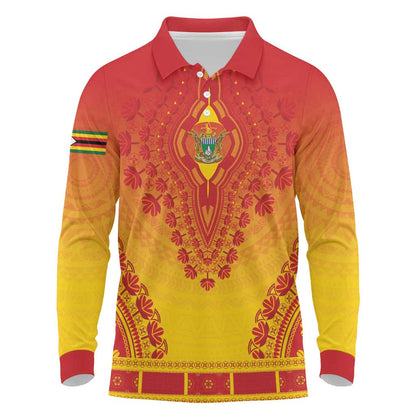 Personalized Afro Zimbabwe Long Sleeve Polo Shirt African Dashiki Style - African Pride