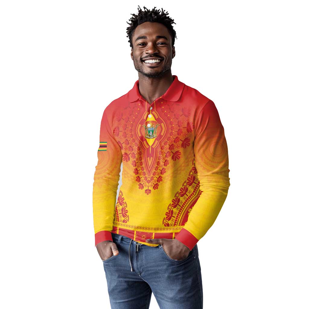 Personalized Afro Zimbabwe Long Sleeve Polo Shirt African Dashiki Style - African Pride