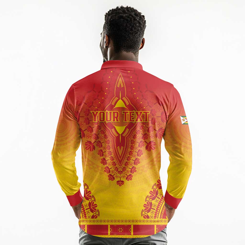 Personalized Afro Zimbabwe Long Sleeve Polo Shirt African Dashiki Style - African Pride