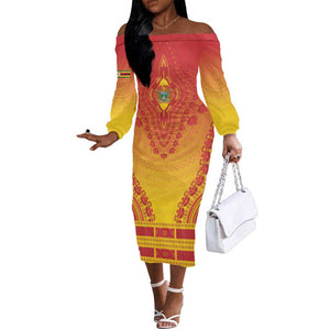 Personalized Afro Zimbabwe Off The Shoulder Long Sleeve Dress African Dashiki Style - African Pride
