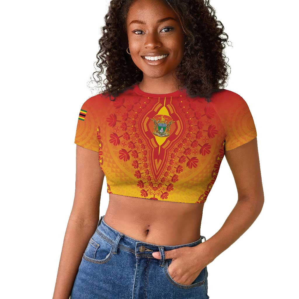 Personalized Afro Zimbabwe Raglan Cropped T shirt African Dashiki Style - African Pride