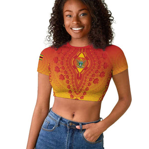 Personalized Afro Zimbabwe Raglan Cropped T shirt African Dashiki Style - African Pride