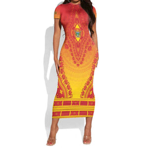 Personalized Afro Zimbabwe Short Sleeve Bodycon Dress African Dashiki Style - African Pride