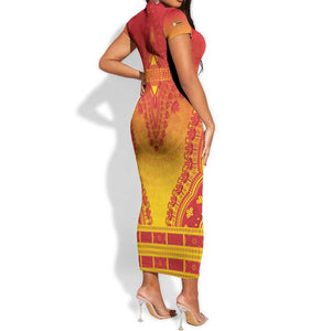 Personalized Afro Zimbabwe Short Sleeve Bodycon Dress African Dashiki Style - African Pride