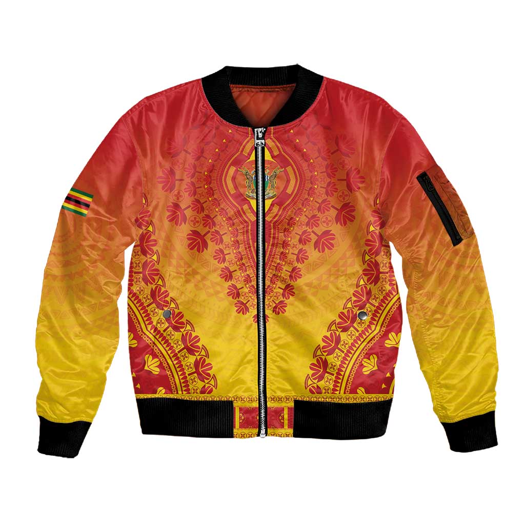Personalized Afro Zimbabwe Sleeve Zip Bomber Jacket African Dashiki Style - African Pride