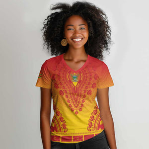 Personalized Afro Zimbabwe Women V-Neck T-Shirt African Dashiki Style - African Pride