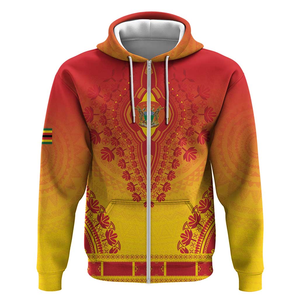Personalized Afro Zimbabwe Zip Hoodie African Dashiki Style - African Pride