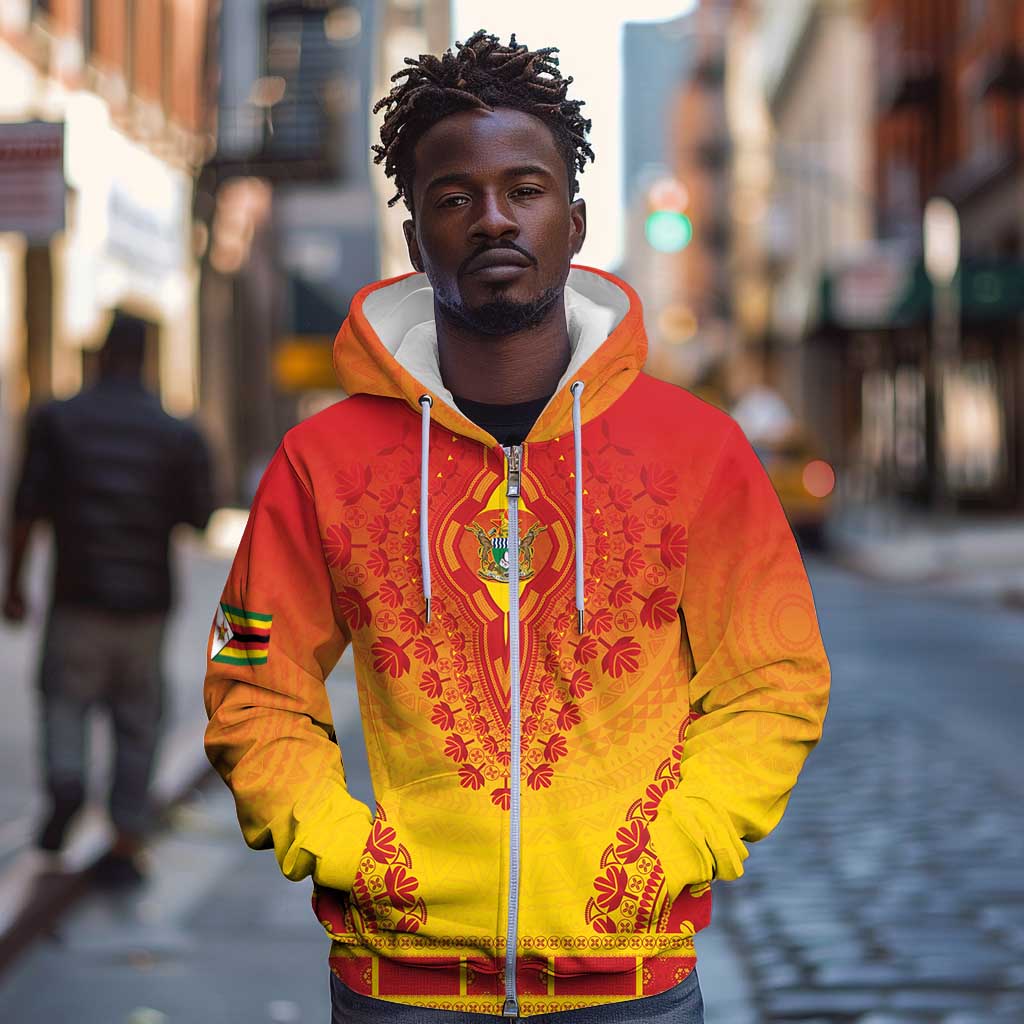 Personalized Afro Zimbabwe Zip Hoodie African Dashiki Style - African Pride