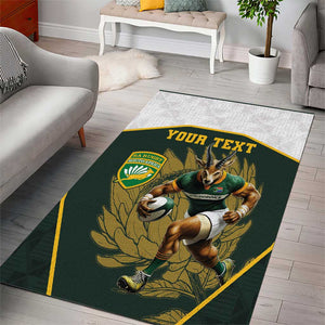 South Africa Rugby Personalised Area Rug Springboks Mascot With King Protea -  African Pattern