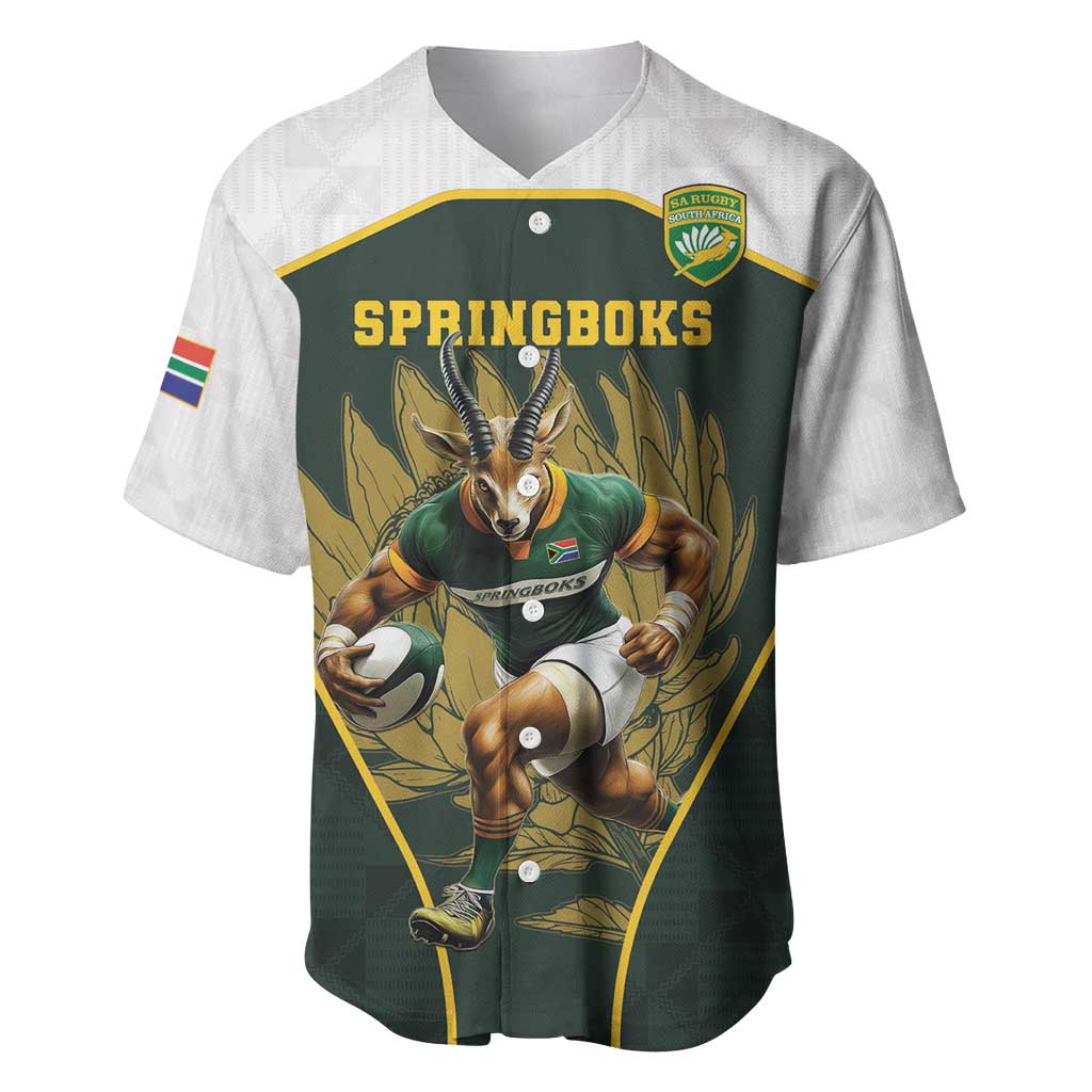 South Africa Rugby Personalised Baseball Jersey Springboks Mascot With King Protea -  African Pattern
