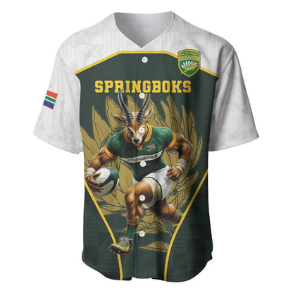 South Africa Rugby Personalised Baseball Jersey Springboks Mascot With King Protea -  African Pattern