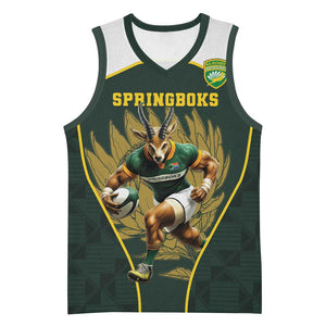 South Africa Rugby Personalised Basketball Jersey Springboks Mascot With King Protea -  African Pattern - African Pride