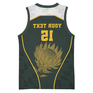 South Africa Rugby Personalised Basketball Jersey Springboks Mascot With King Protea -  African Pattern - African Pride