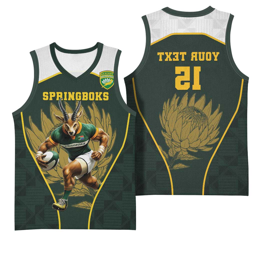 South Africa Rugby Personalised Basketball Jersey Springboks Mascot With King Protea -  African Pattern - African Pride