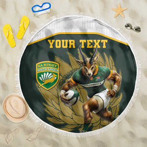 South Africa Rugby Personalised Beach Blanket Springboks Mascot With King Protea -  African Pattern