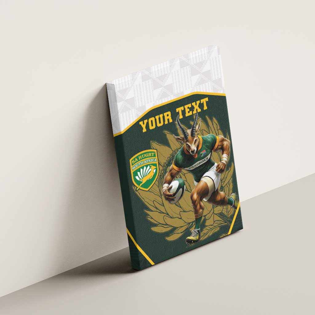 South Africa Rugby Personalised Canvas Wall Art Springboks Mascot With King Protea -  African Pattern