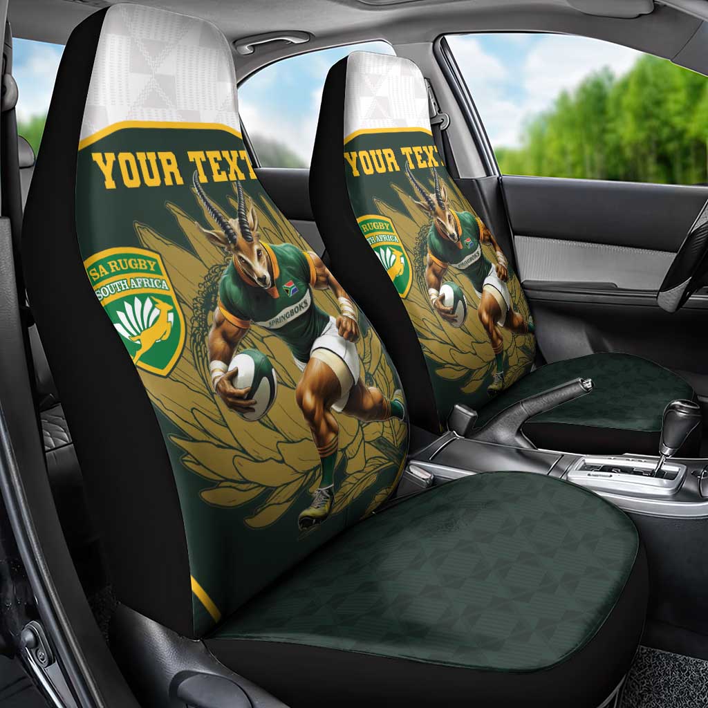 South Africa Rugby Personalised Car Seat Cover Springboks Mascot With King Protea -  African Pattern