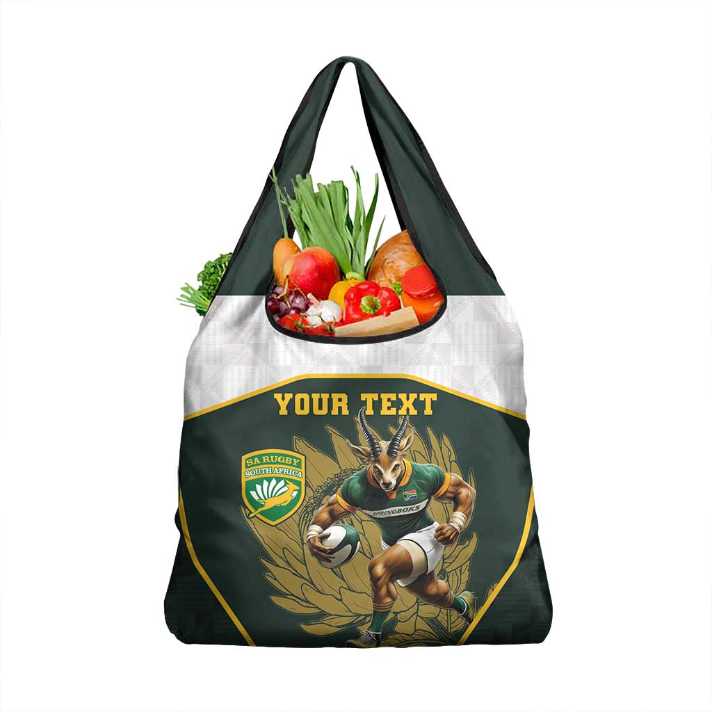 South Africa Rugby Personalised Grocery Bag Springboks Mascot With King Protea -  African Pattern