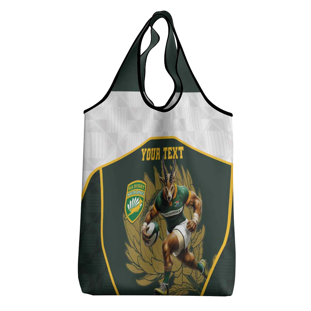 South Africa Rugby Personalised Grocery Bag Springboks Mascot With King Protea -  African Pattern