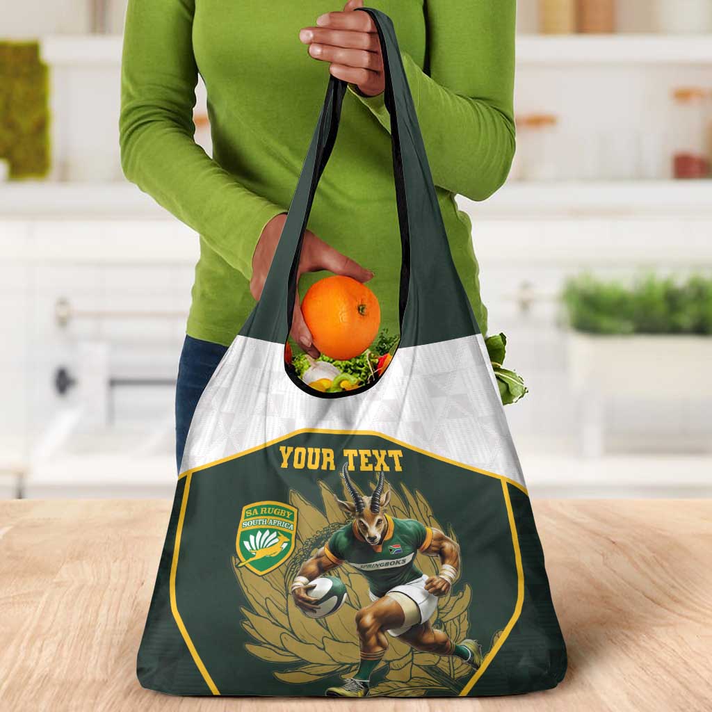 South Africa Rugby Personalised Grocery Bag Springboks Mascot With King Protea -  African Pattern