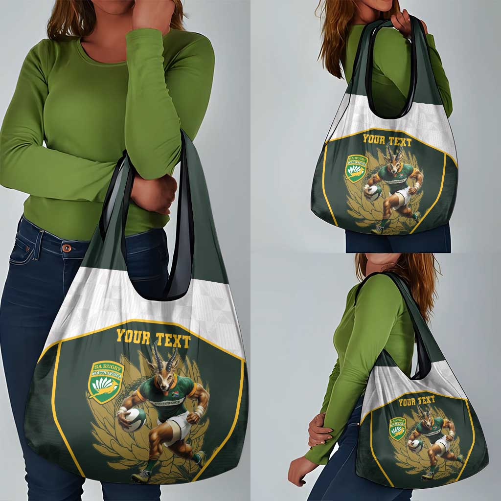 South Africa Rugby Personalised Grocery Bag Springboks Mascot With King Protea -  African Pattern