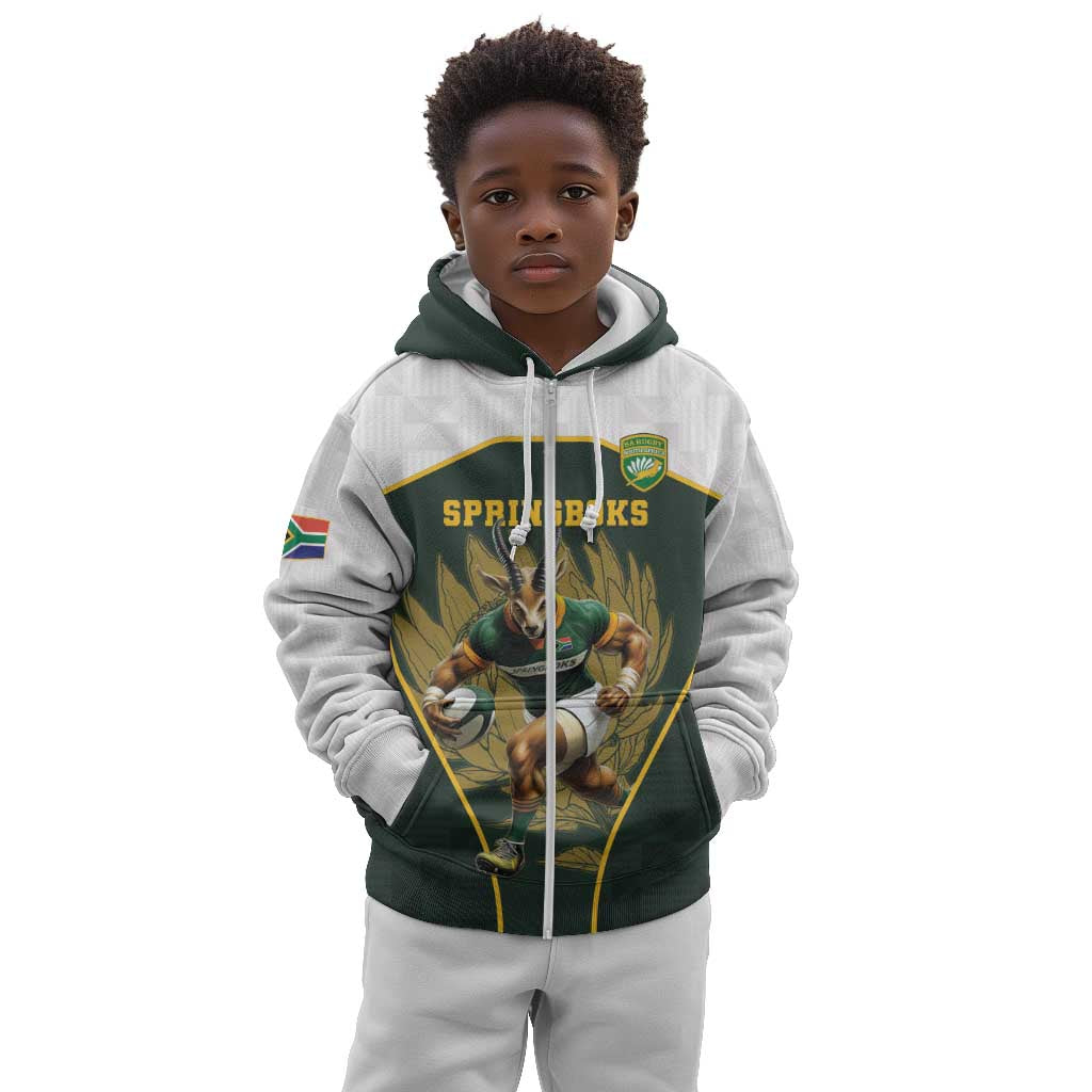South Africa Rugby Personalised Kid Hoodie Springboks Mascot With King Protea -  African Pattern