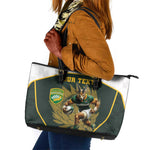 South Africa Rugby Personalised Leather Tote Bag Springboks Mascot With King Protea -  African Pattern