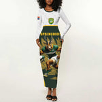South Africa Rugby Personalised Long Sleeve Bodycon Dress Springboks Mascot With King Protea - African Pattern LT15