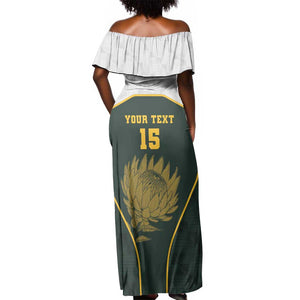 South Africa Rugby Personalised Off Shoulder Maxi Dress Springboks Mascot With King Protea -  African Pattern