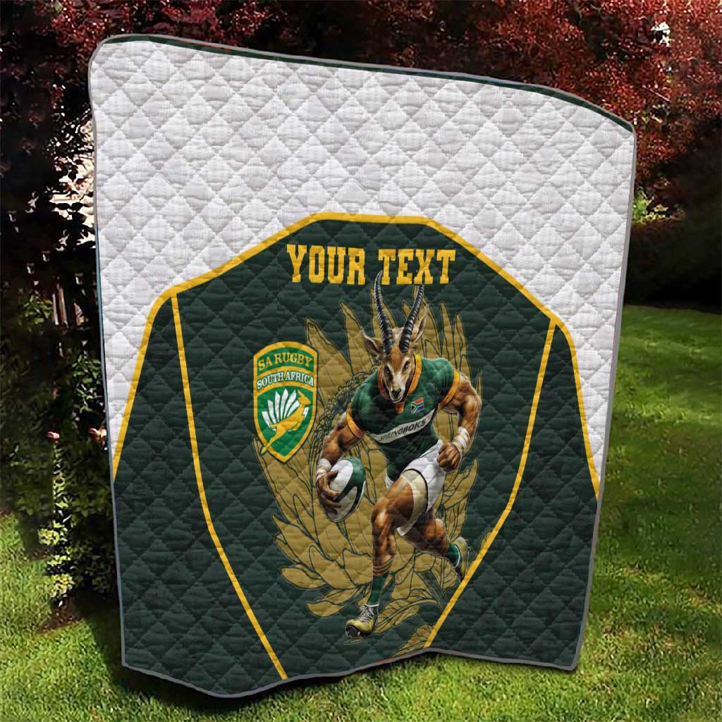 South Africa Rugby Personalised Quilt Springboks Mascot With King Protea -  African Pattern