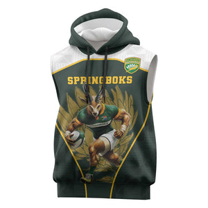 South Africa Rugby Personalised Sleeveless Hoodie Springboks Mascot With King Protea -  African Pattern - African Pride